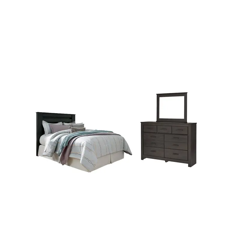 Brinxton Queen/Full Panel Headboard Bed with Mirrored Dresser