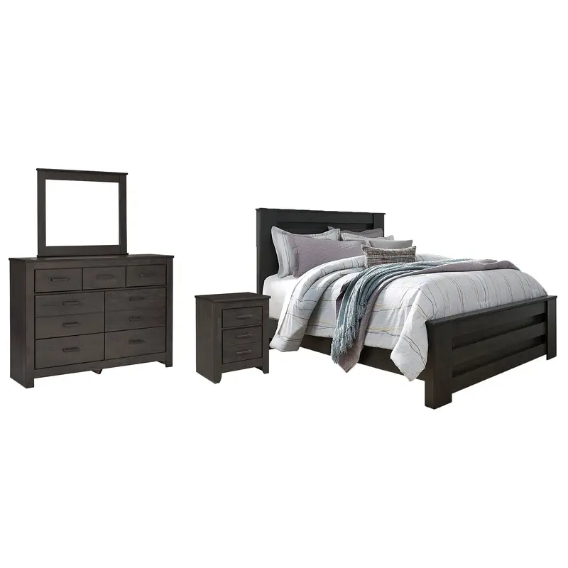 Brinxton Queen Panel Bed with Mirrored Dresser and Nightstand