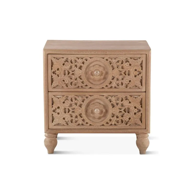Andalusia Solid Wood Handcarved 2 Drawer Nightstand