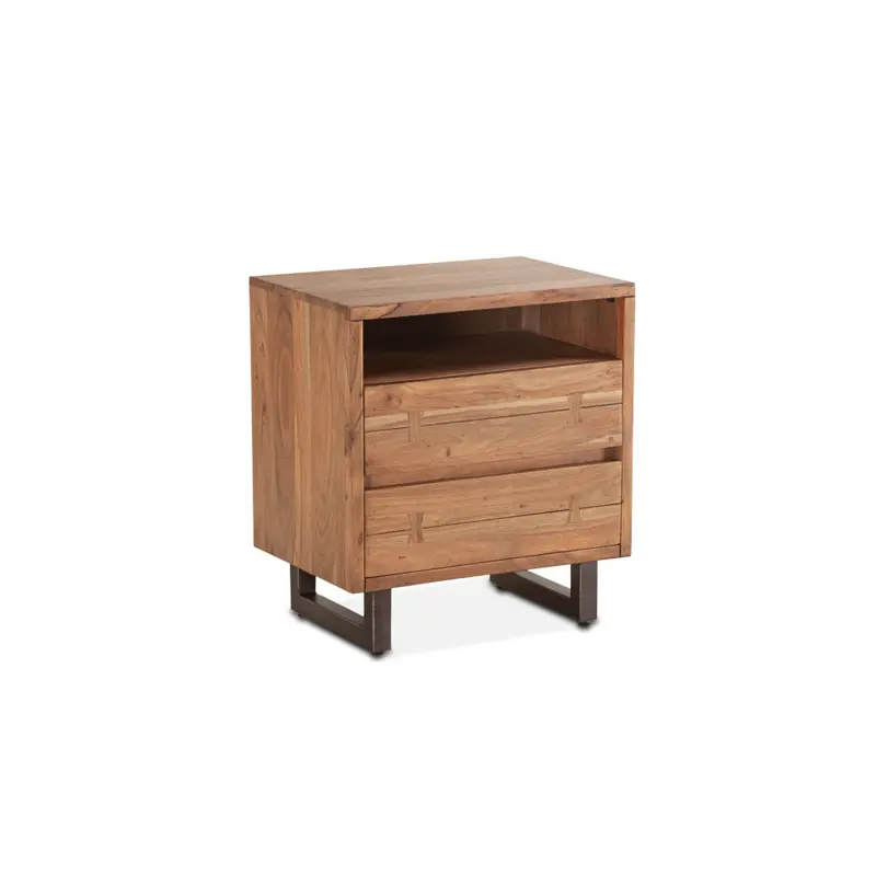 Live Edge Solid Wood & Iron 2-Drawer Nightstand - Smoked Acacia