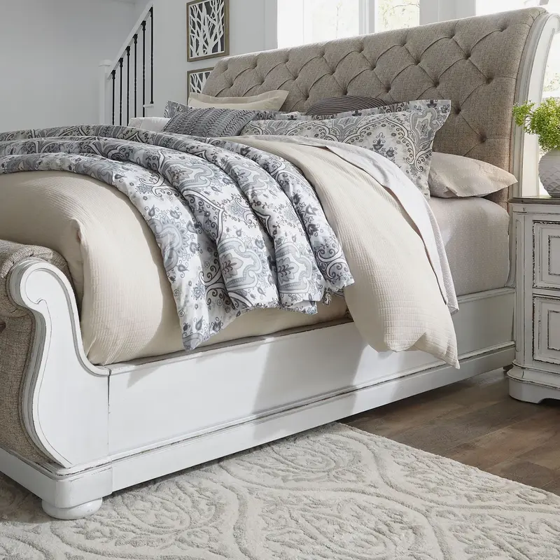 Magnolia Manor - California King Upholstered Sleigh Bed Rails - White
