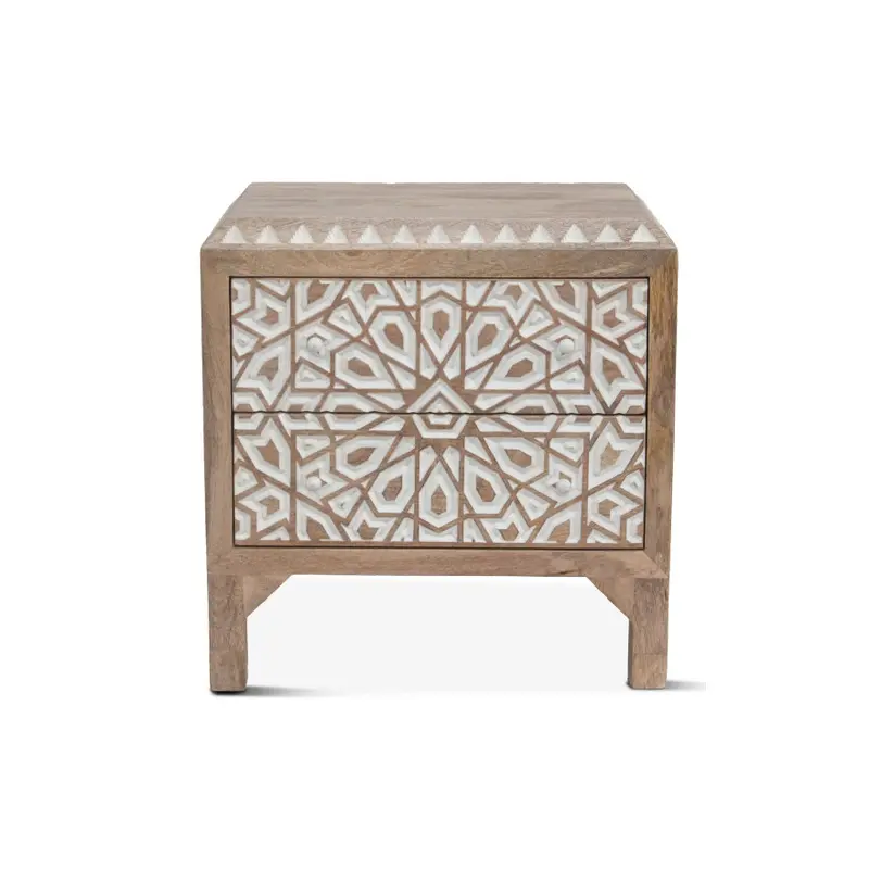 Marrakesh Solid Wood Handcarved 2 Drawer Nightstand