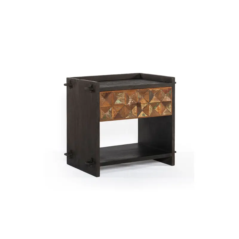 Mayan Carved Reclaimed Wood 1 Drawer Nightstand
