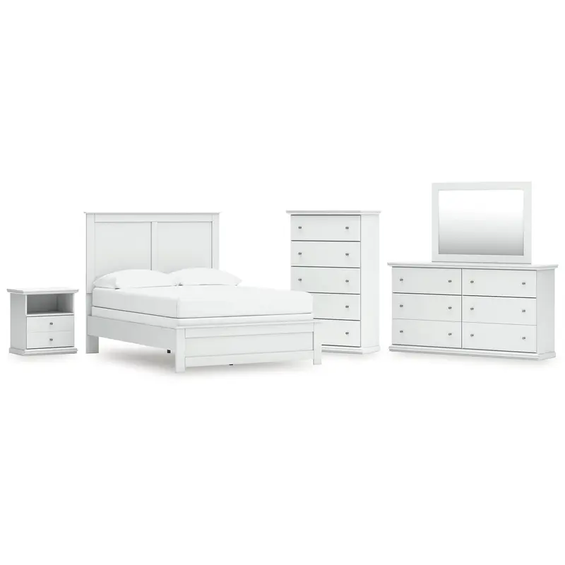 Bostwick Shoals Full Panel Bed with Mirrored Dresser, Chest and Nightstand