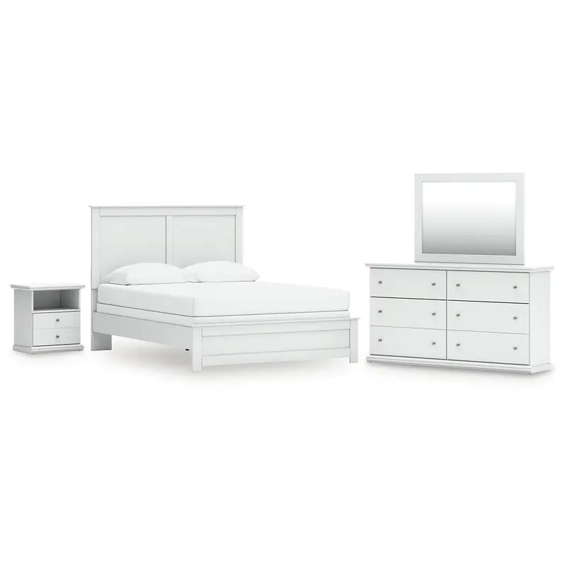 Bostwick Shoals Queen Panel Bed with Mirrored Dresser and Nightstand