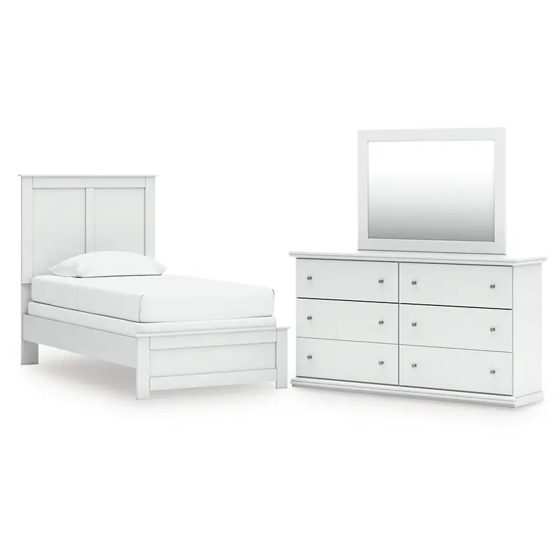 Bostwick Shoals Twin Panel Bed with Mirrored Dresser