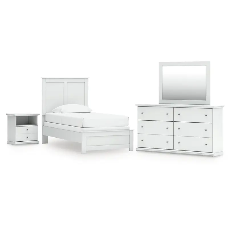 Bostwick Shoals Twin Panel Bed with Mirrored Dresser and Nightstand