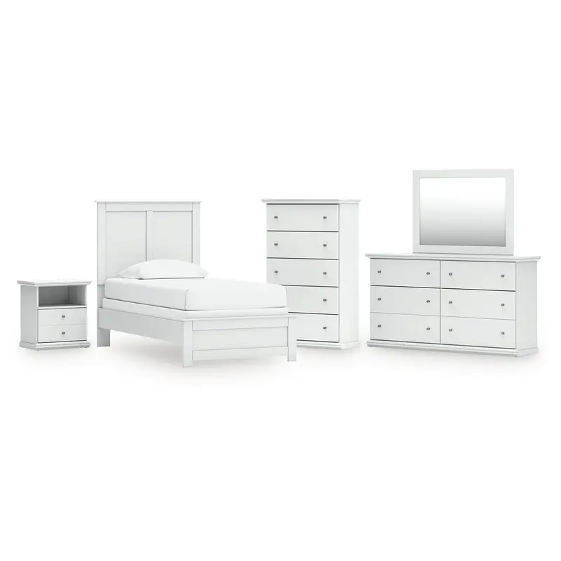 Bostwick Shoals Twin Panel Bed with Mirrored Dresser, Chest and Nightstand