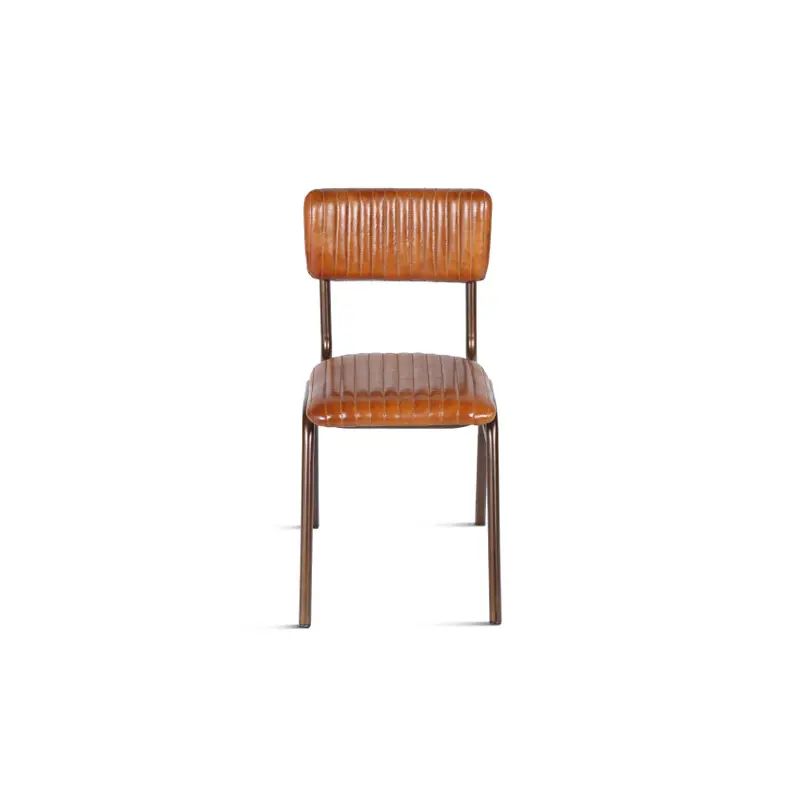 Wellington 17" Ribbed Leather Iron Dining Chair