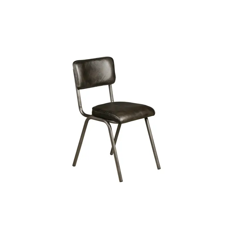 Wellington Bill 17" Dining Chair in Ebony Leather and Iron