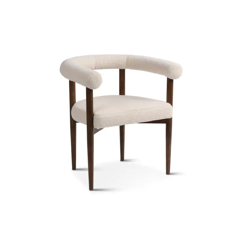 Winnie 26" White Boucle Arm Chair Walnut Legs