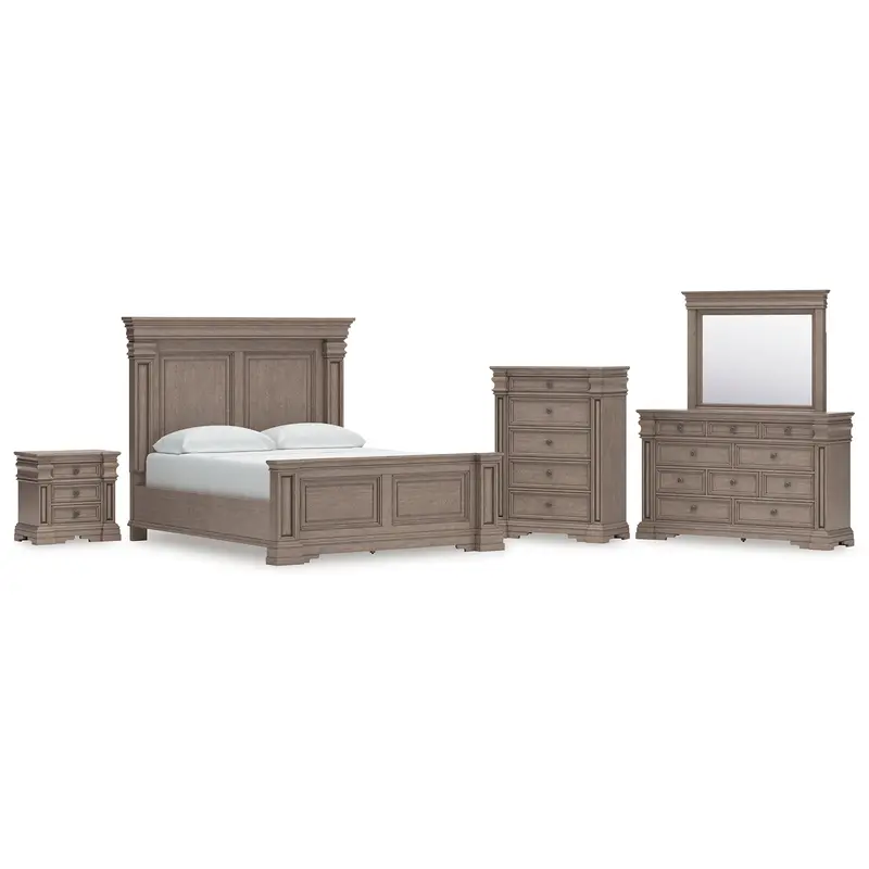 Blairhurst California King Panel Bed with Mirrored Dresser, Chest and Nightstand