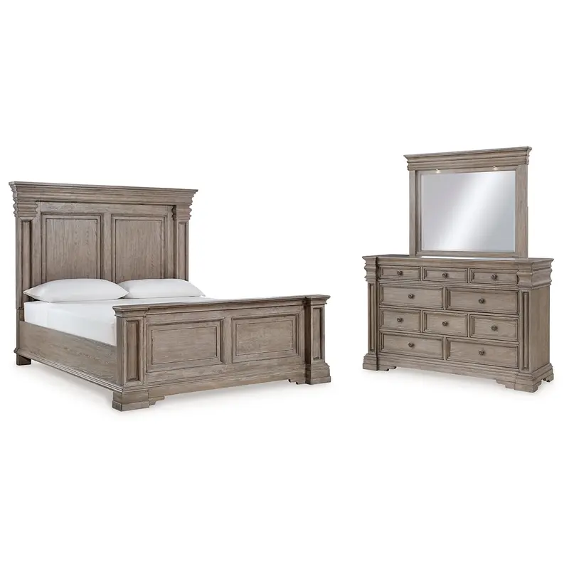 Blairhurst King Panel Bed with Mirrored Dresser