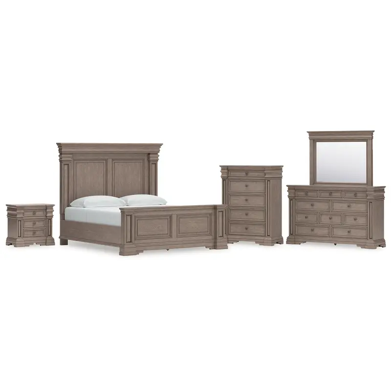Blairhurst King Panel Bed with Mirrored Dresser, Chest and Nightstand