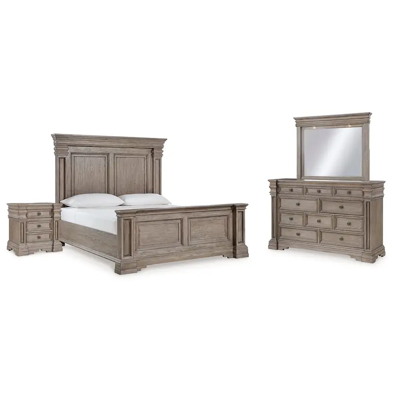 Blairhurst Queen Panel Bed with Mirrored Dresser and Nightstand