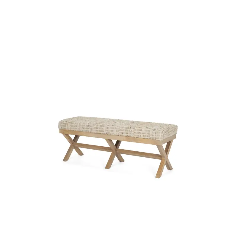 Solis Brown Base Beige Woven Leather Cushion Accent Bench