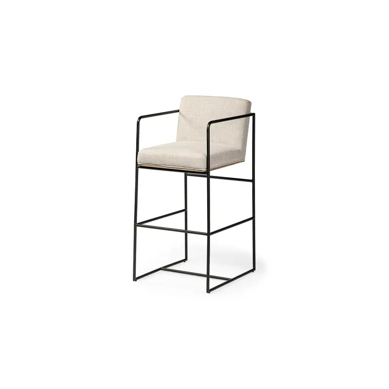 Stamford 40" Total Height Light Beige Upholstered Seat w/ Wood Back, Metal Frame Bar Stool