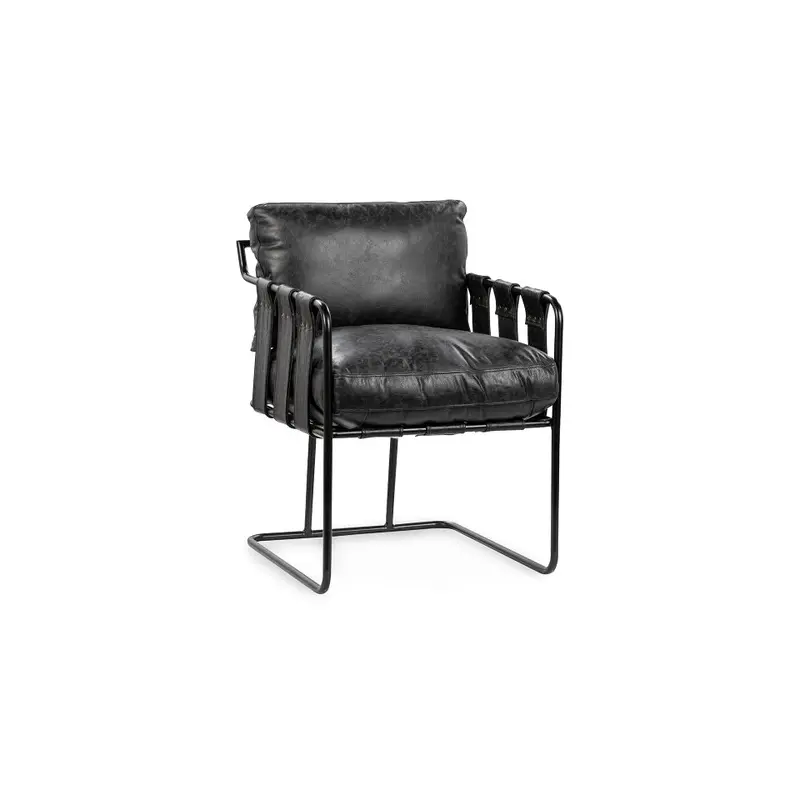 Strapling Leather Dining Chair - Black