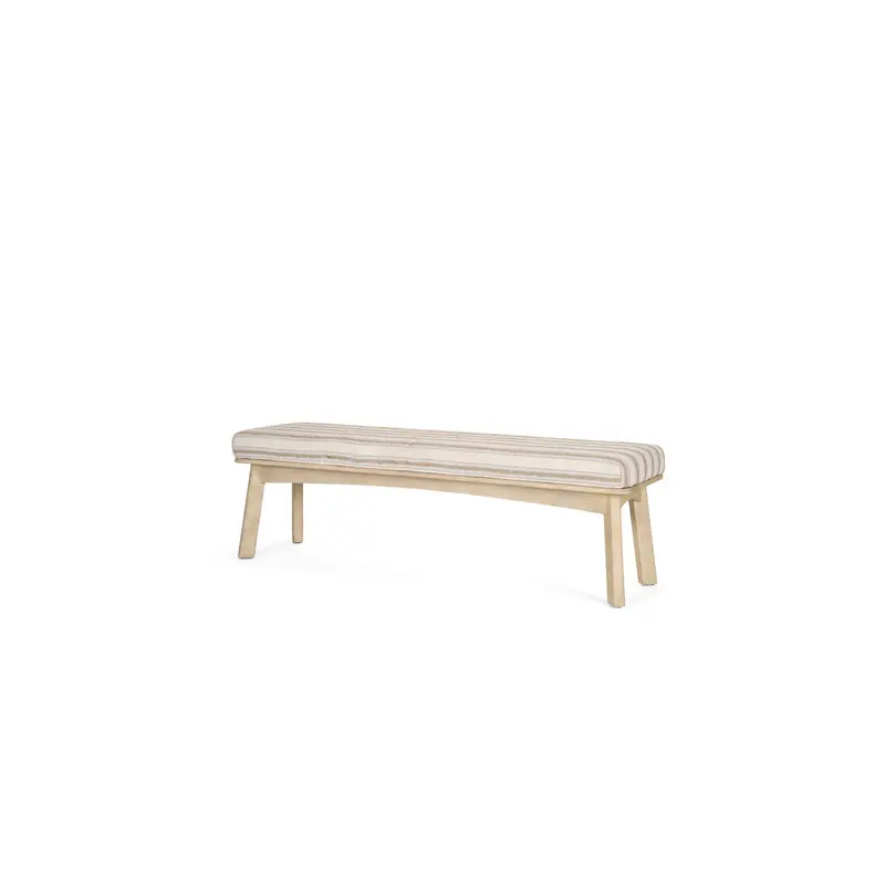 Taimo White Washed Light Brown Wood w/ Striped Fabric Seat Bench