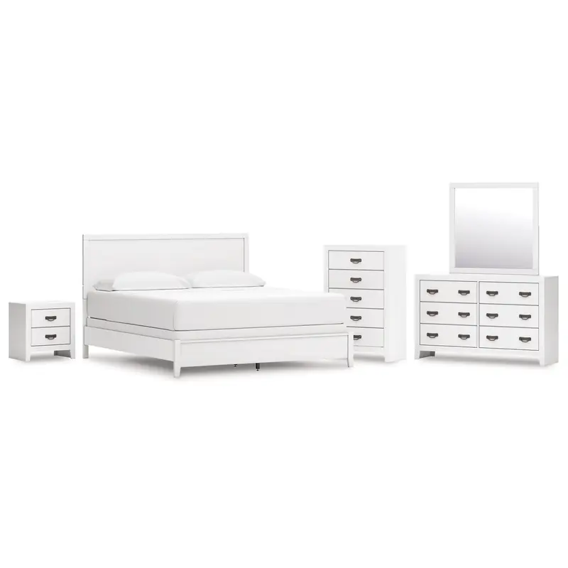 Binterglen California King Panel Bed with Mirrored Dresser, Chest and Nightstand