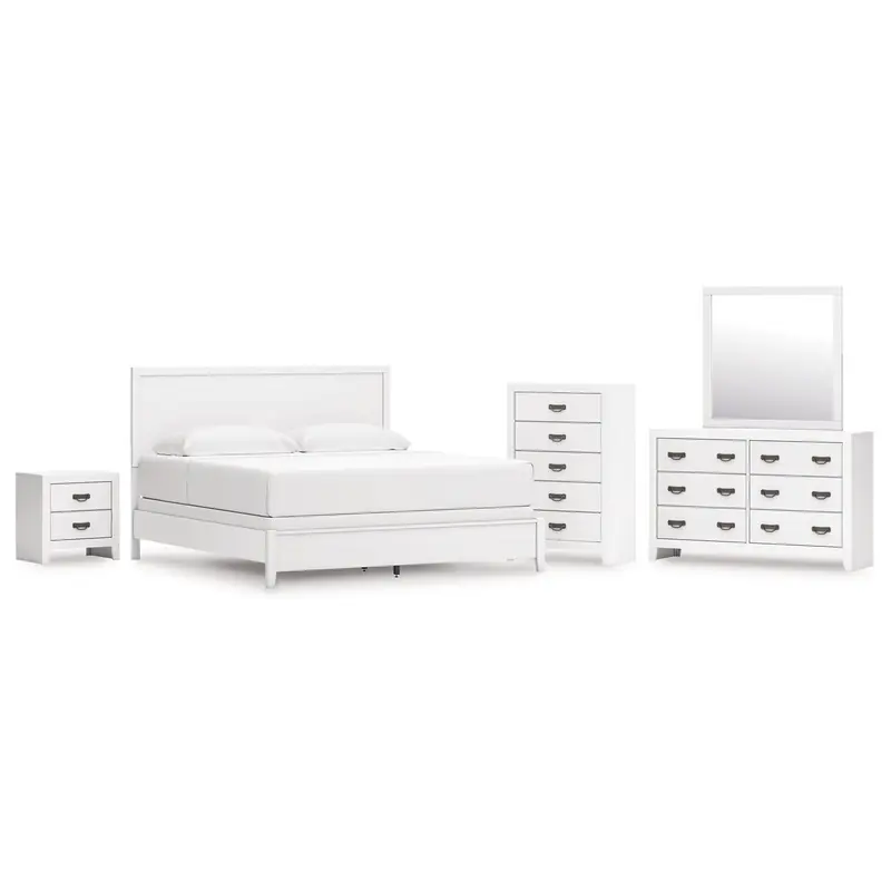 Binterglen King Panel Bed with Mirrored Dresser, Chest and Nightstand