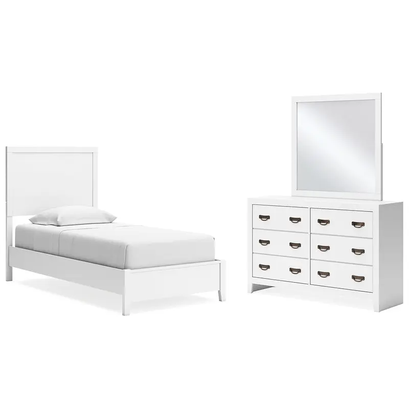 Binterglen Twin Panel Bed with Mirrored Dresser