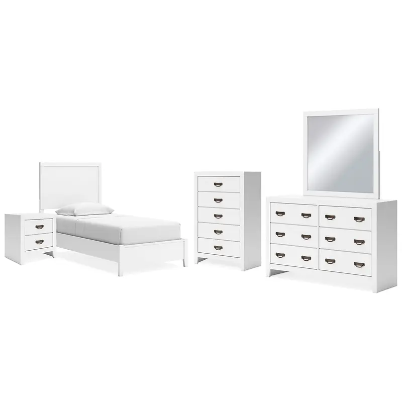 Binterglen Twin Panel Bed with Mirrored Dresser, Chest and Nightstand