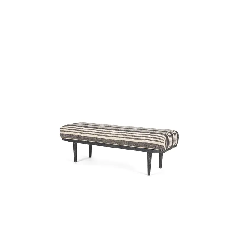 Shae Black Wood w/ Black and Cream Upholstered Bench