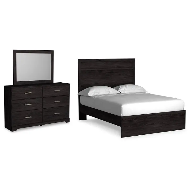 Belachime Full Panel Bed with Mirrored Dresser