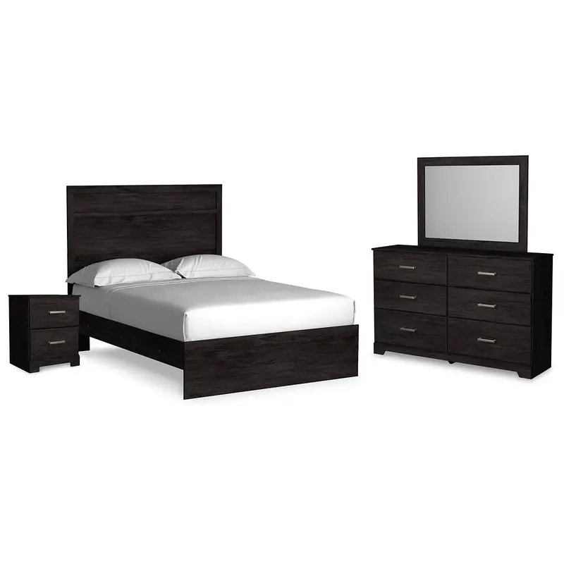 Belachime Full Panel Bed with Mirrored Dresser and Nightstand