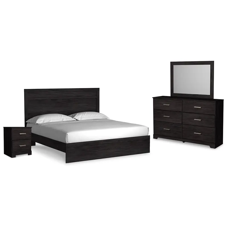 Belachime King Panel Bed with Mirrored Dresser and Nightstand