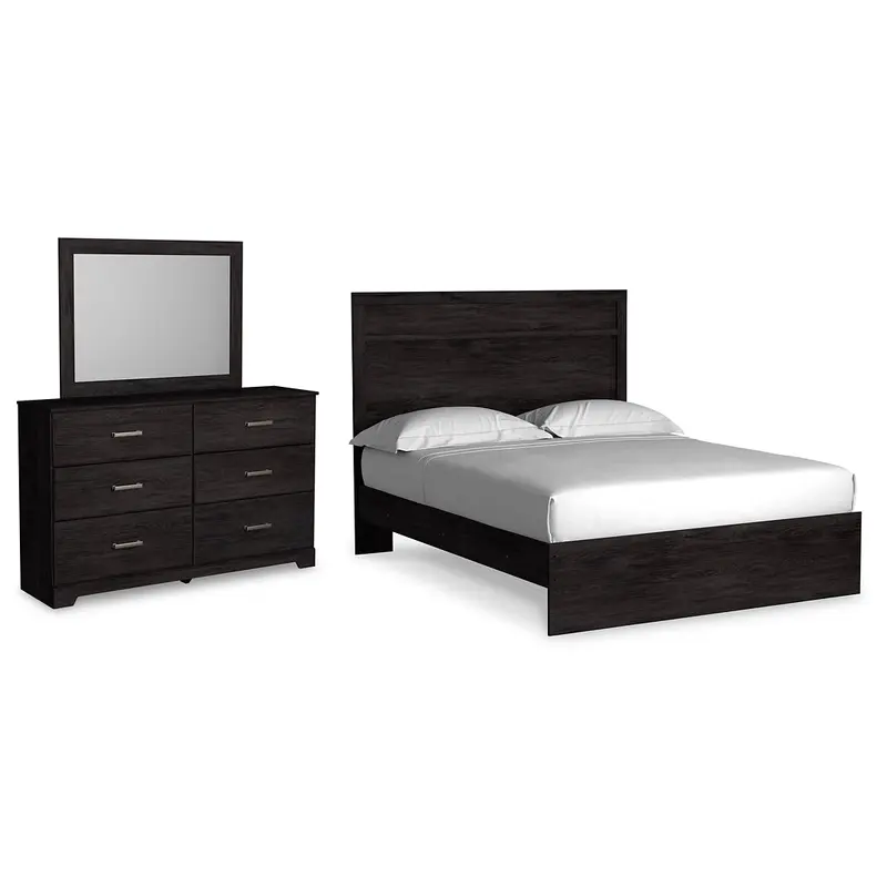 Belachime Queen Panel Bed with Mirrored Dresser