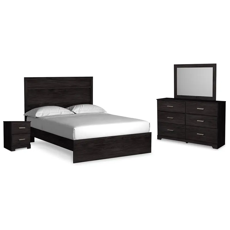 Belachime Queen Panel Bed with Mirrored Dresser and Nightstand
