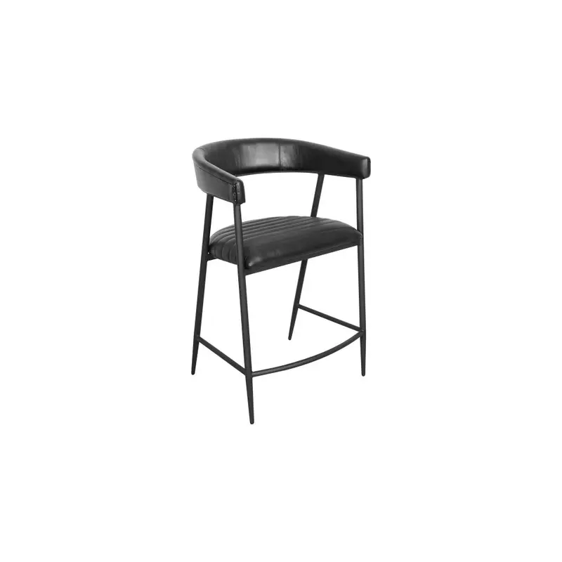 Preston Leather Counter Stool - Jet Black