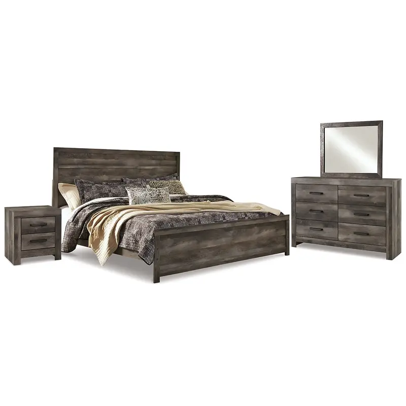 Wynnlow King Panel Bed with Mirrored Dresser and Nightstand