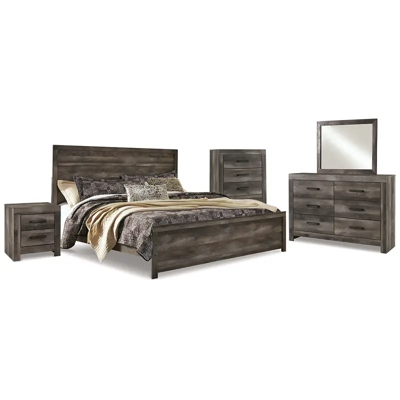 Wynnlow King Panel Bed with Mirrored Dresser, Chest and Nightstand