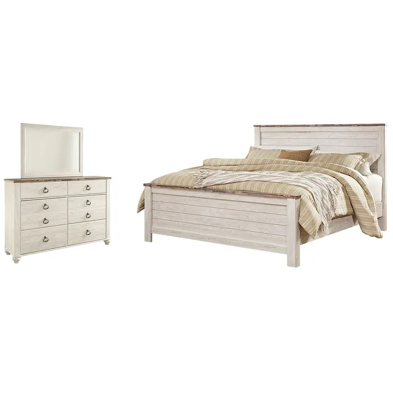 Willowton King Panel Bed with Mirrored Dresser