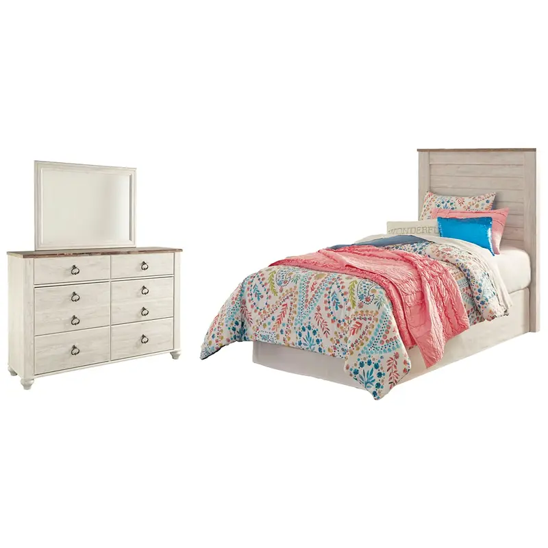 Willowton / Panel Headboard Bed With Mirrored Dresser