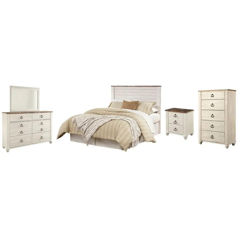 Willowton / Panel Headboard Bed With Mirrored Dresser, Chest And Nightstand