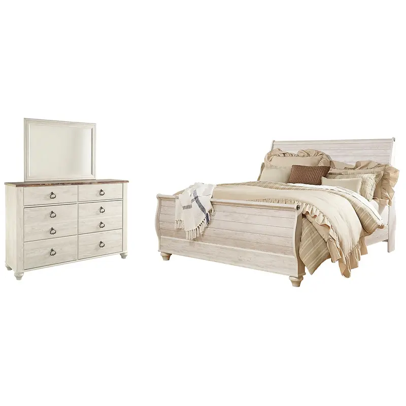 Willowton  Sleigh Bed With Mirrored Dresser