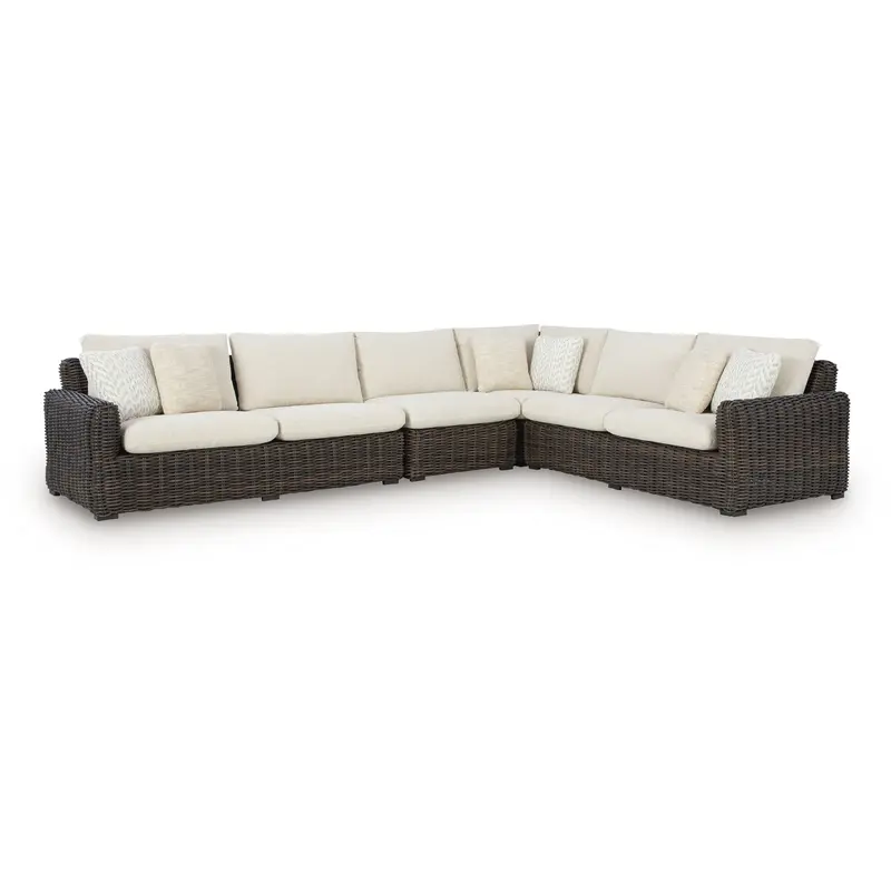 Kimora - 4-Piece Outdoor Sectional - Beige / Dark Brown