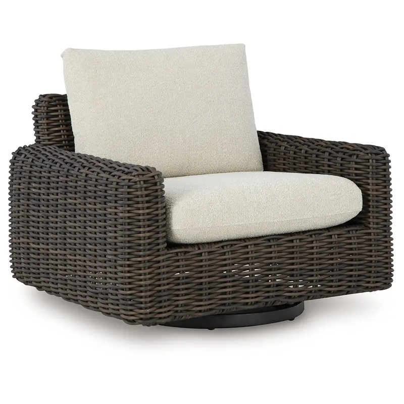 Kimora - Swivel Glider Lounge With Cushion - Beige / Dark Brown