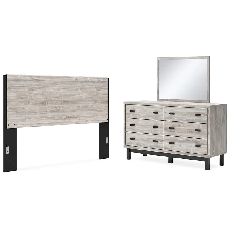 Vessalli King Panel Headboard with Mirrored Dresser