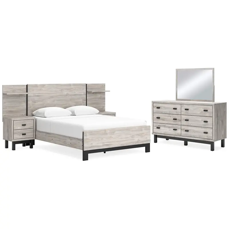 Vessalli Queen Panel Bed with Mirrored Dresser