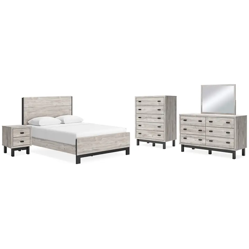 Vessalli Queen Panel Bed with Mirrored Dresser, Chest and Nightstand