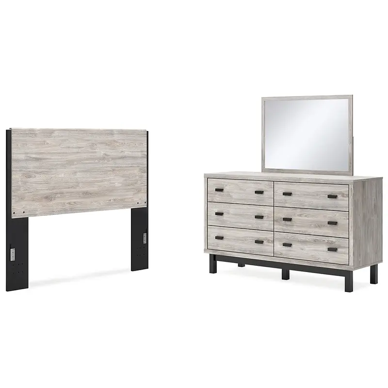 Vessalli Queen Panel Headboard with Mirrored Dresser