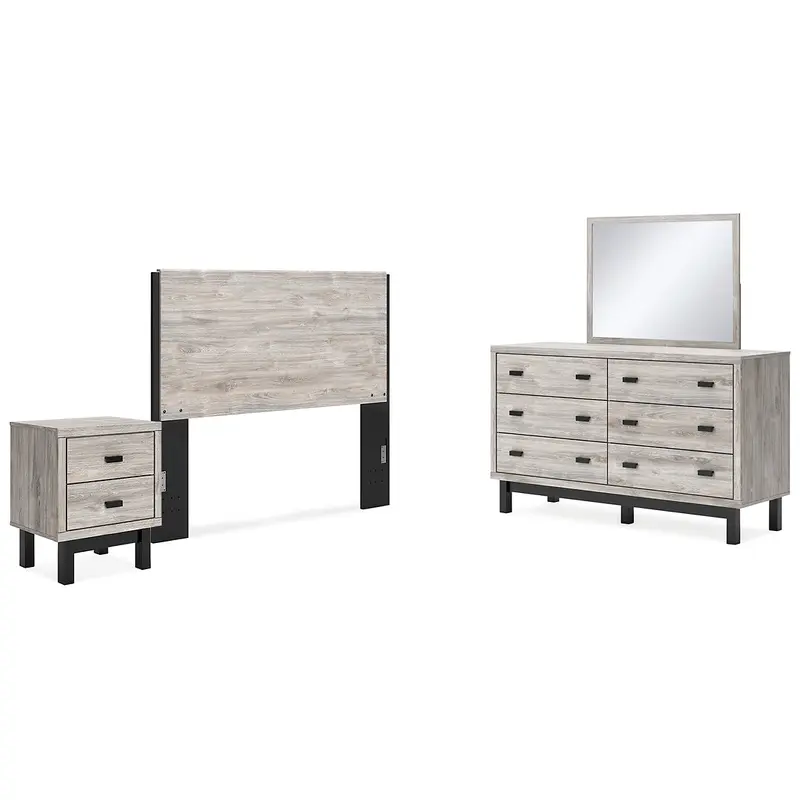 Vessalli Queen Panel Headboard with Mirrored Dresser and Nightstand