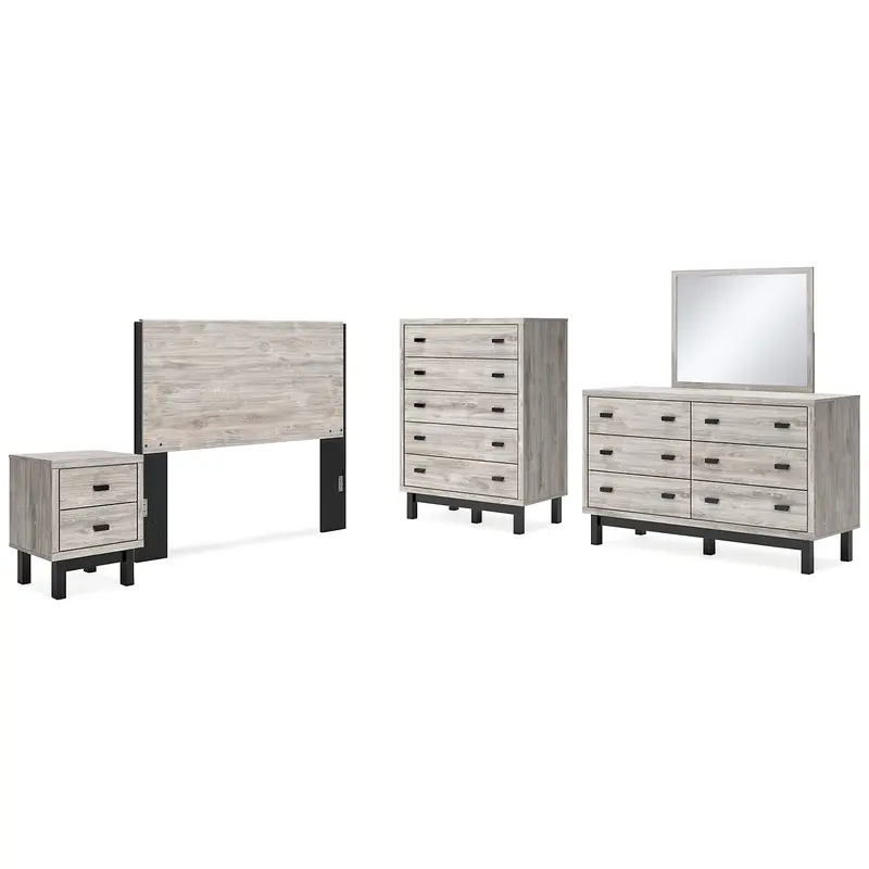 Vessalli Queen Panel Headboard with Mirrored Dresser, Chest and Nightstand