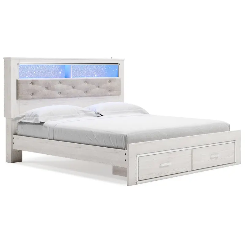 Altyra - King Upholstered Bookcase Bed With Storage - White