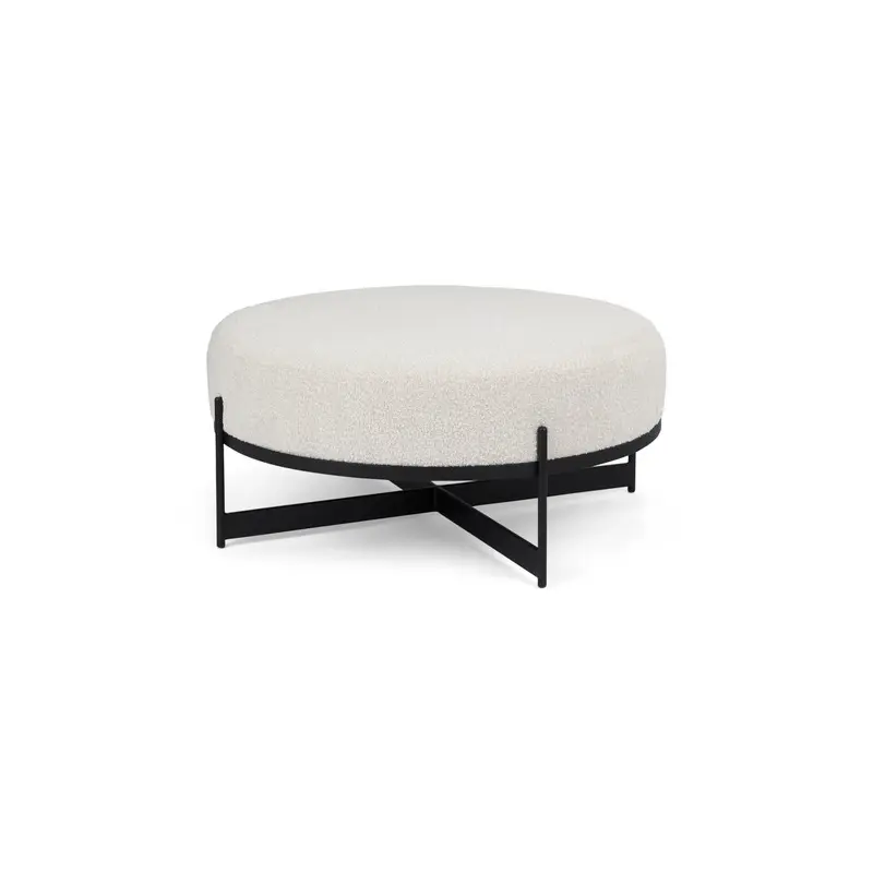 Amelia Cream Boucle W/Black Metal Upholstered Ottoman